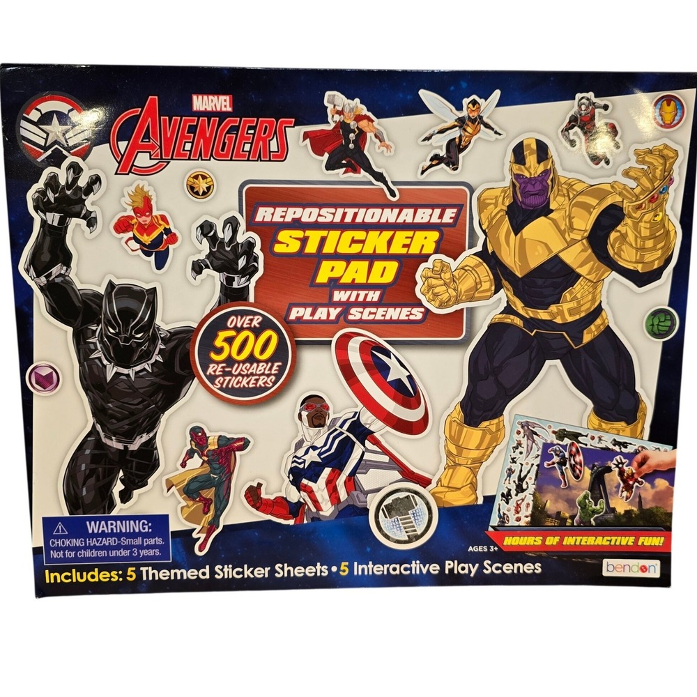 Marvel Avengers Repositionable Sticker Pad wPlay Scenes Over 500 Stickers Age 3+